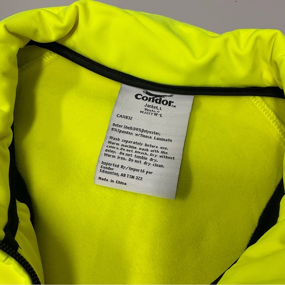 NWOT, Men’s Fleece Lined Jacket, Hi Vis Yellow. Large. Condor - Picture 4 of 9